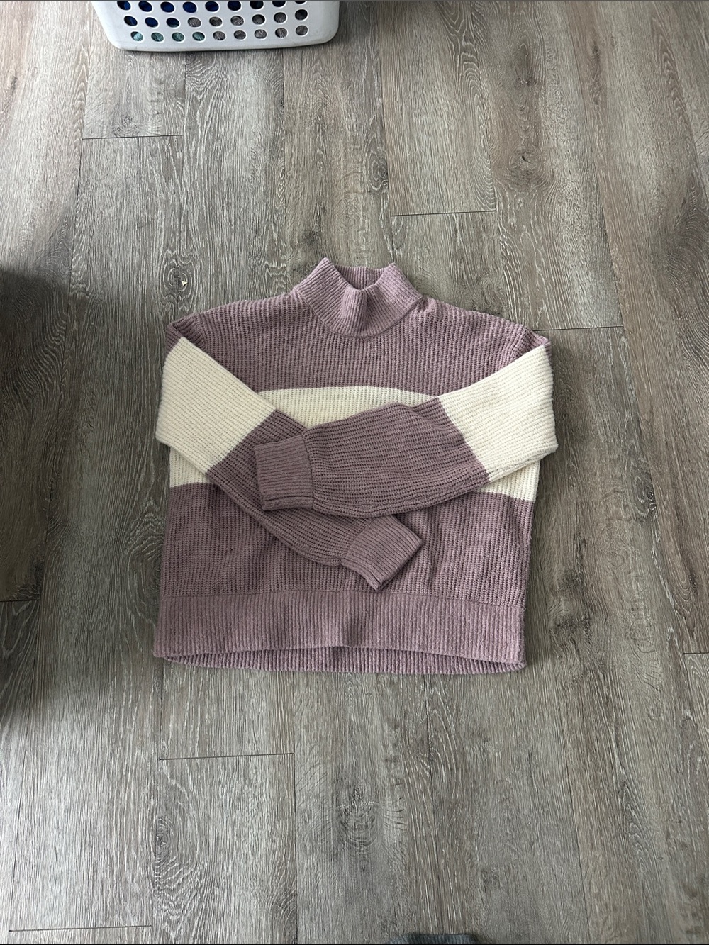 Pink Rose Mauve and Cream Colorblock Turtleneck Sweater